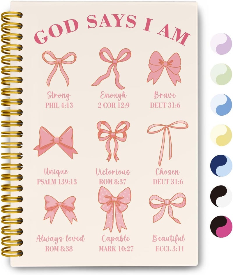 THDSE Bible Journal for Women, Christian Prayer Journal Pink Notebook Gifts for Teen Girls Kids, Bible Study Supplies, Coquette Preppy Bows Cute Church Faith Journaling Hardcover Spiral Notebook 5.5 X 8.3 - Image 1